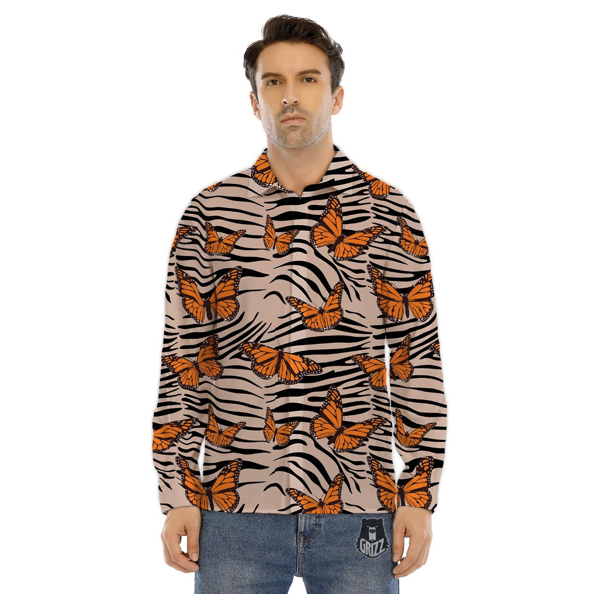 Butterfly Tiger Monarch Print Pattern Men's Dress Shirts-grizzshop
