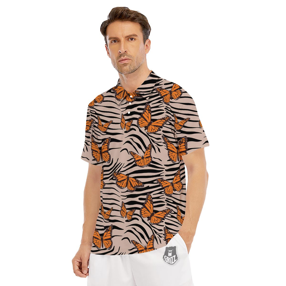 Butterfly Tiger Monarch Print Pattern Men's Golf Shirts-grizzshop