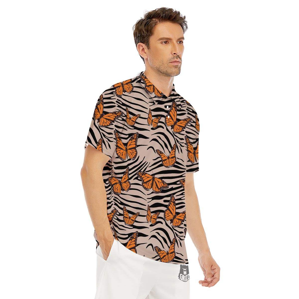 Butterfly Tiger Monarch Print Pattern Men's Golf Shirts-grizzshop