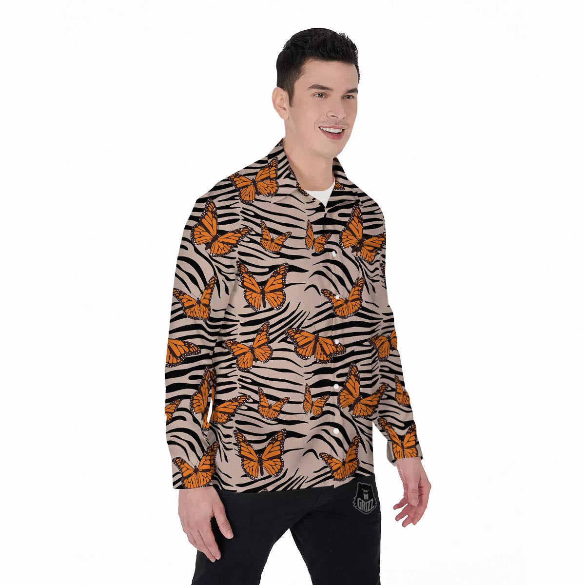 Butterfly Tiger Monarch Print Pattern Men's Long Sleeve Shirts-grizzshop