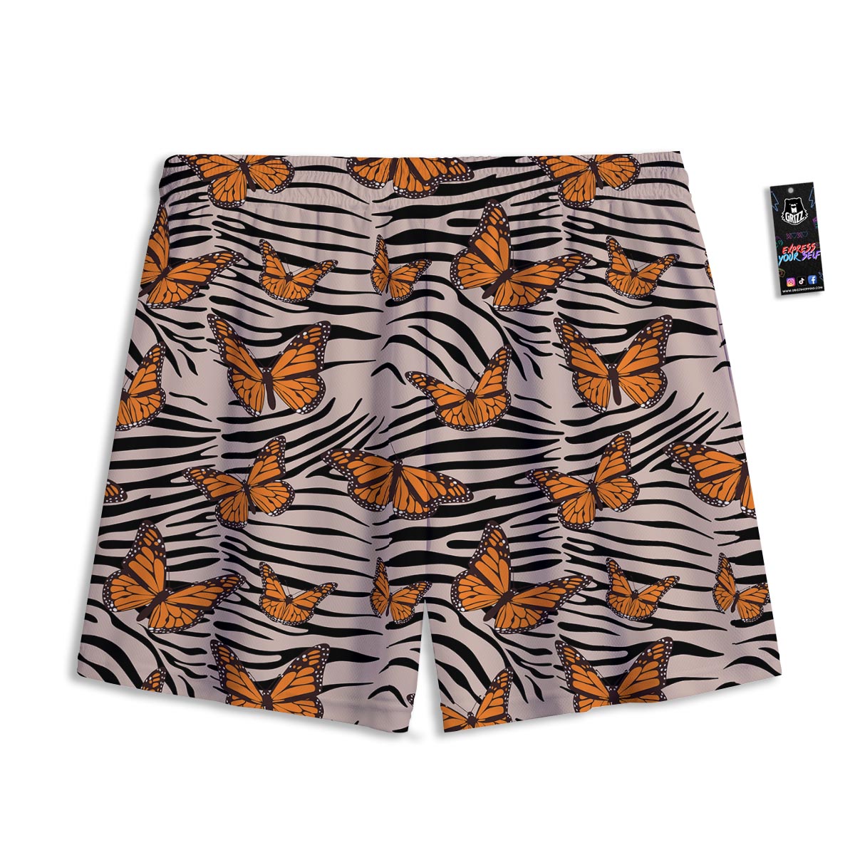 Butterfly Tiger Monarch Print Pattern Mesh Shorts