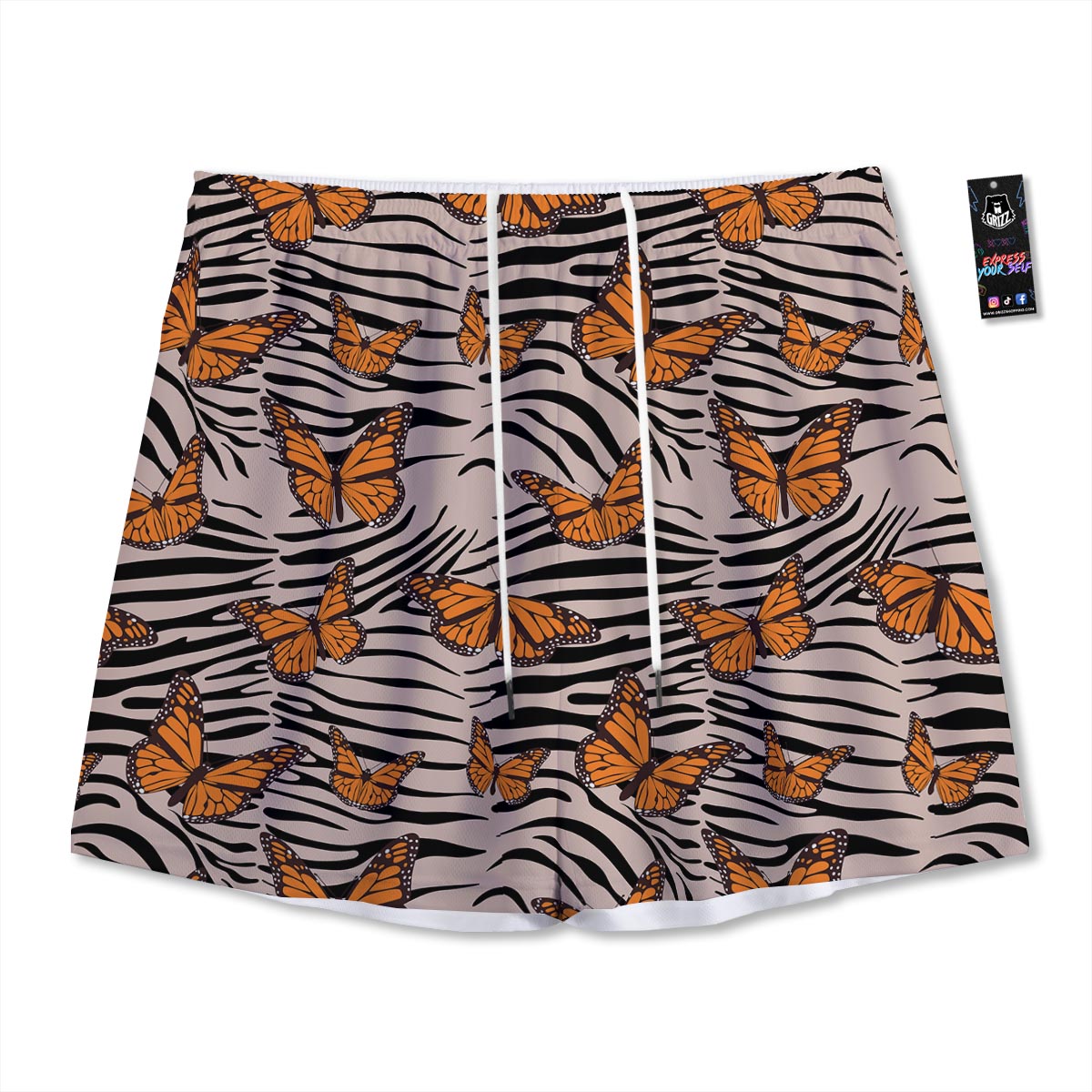Butterfly Tiger Monarch Print Pattern Mesh Shorts