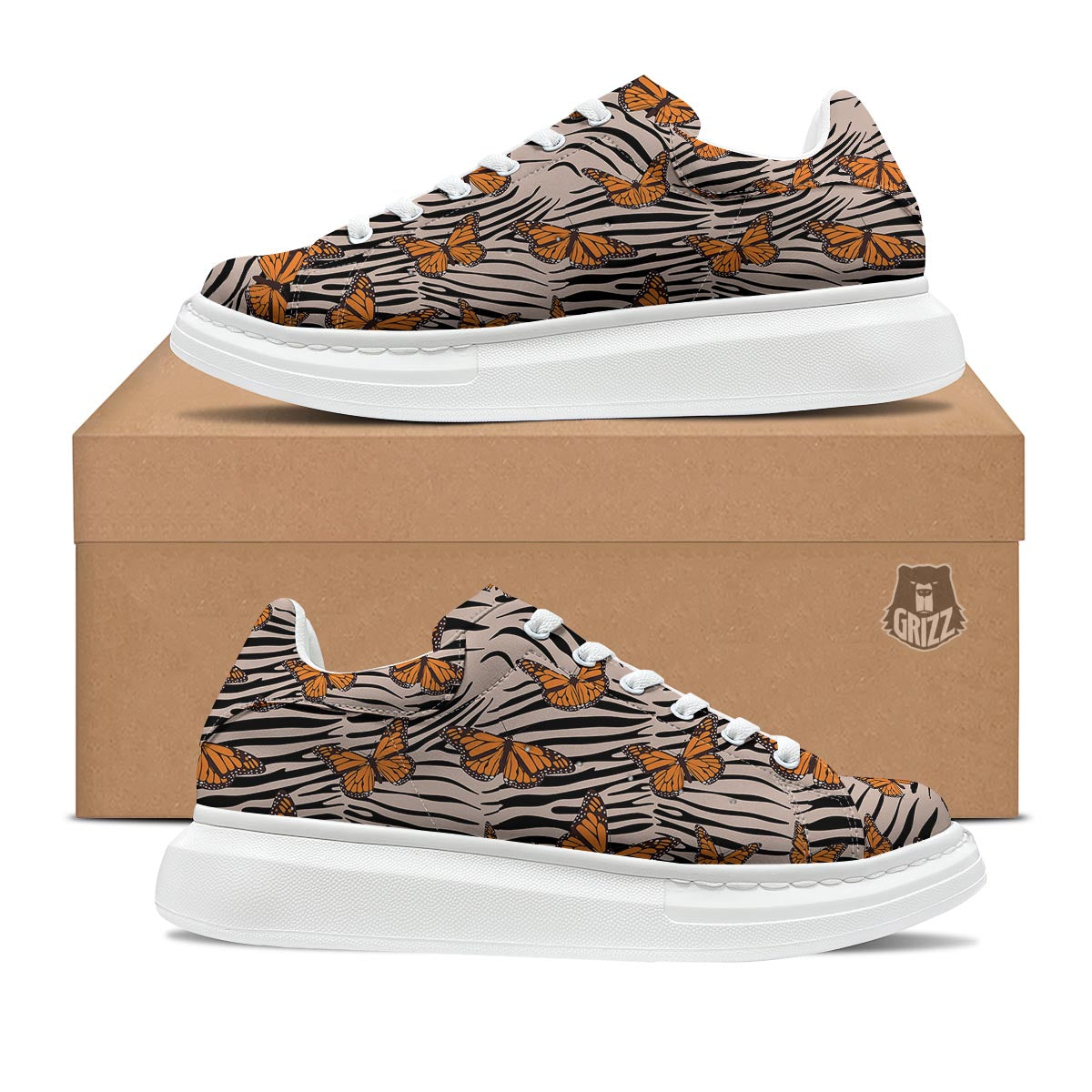 Butterfly Tiger Monarch Print Pattern Platform Shoes-grizzshop