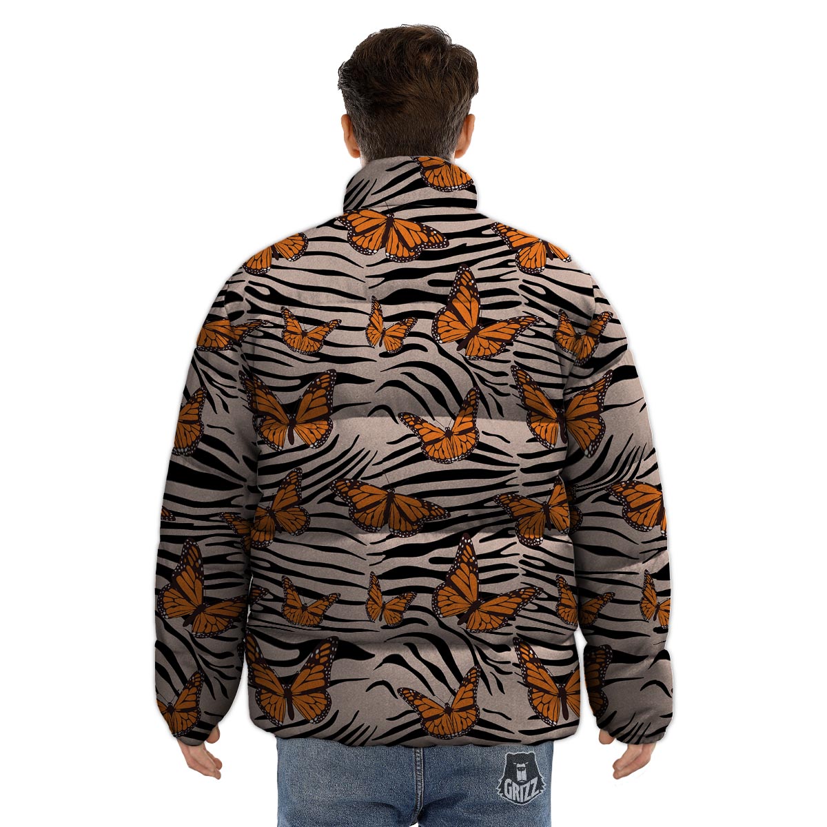 Butterfly Tiger Monarch Print Pattern Puffer Jacket-grizzshop