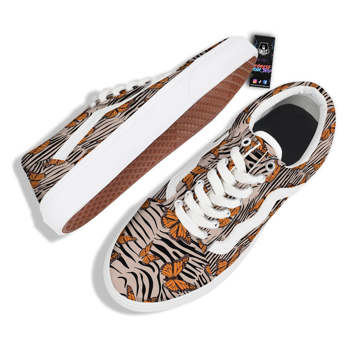 Butterfly Tiger Monarch Print Pattern Skate Shoes-grizzshop