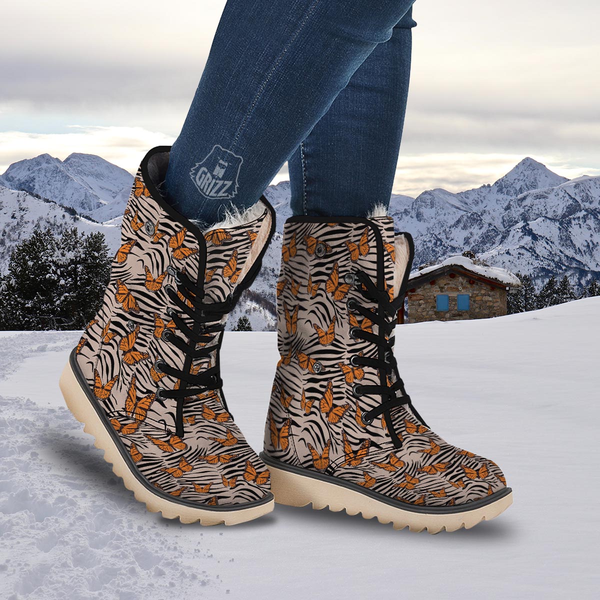 Butterfly Tiger Monarch Print Pattern Snow Boots-grizzshop