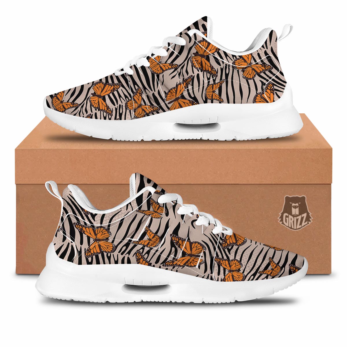 Butterfly Tiger Monarch Print Pattern Tennis Shoes-grizzshop