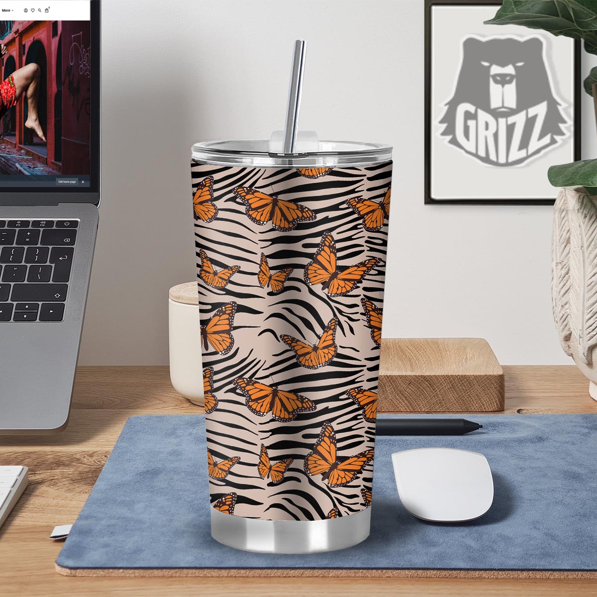 Butterfly Tiger Monarch Print Pattern Tumbler-grizzshop