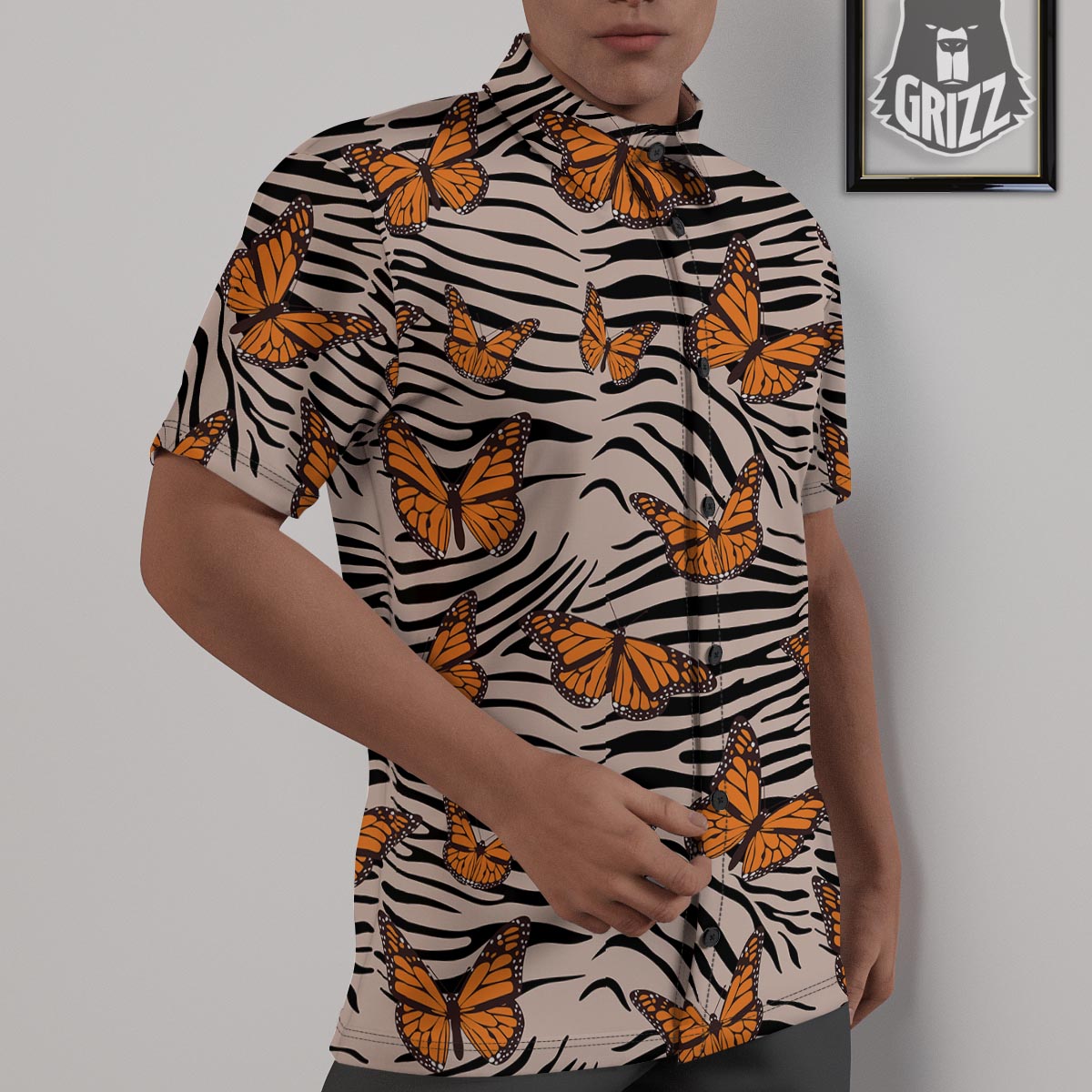 Butterfly Tiger Monarch Print Pattern Untucked Shirts-grizzshop
