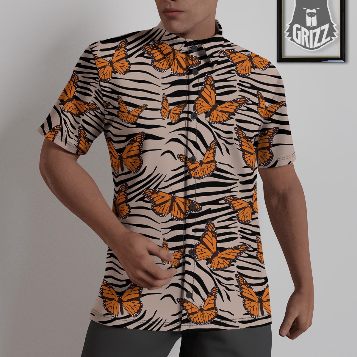Butterfly Tiger Monarch Print Pattern Untucked Shirts-grizzshop