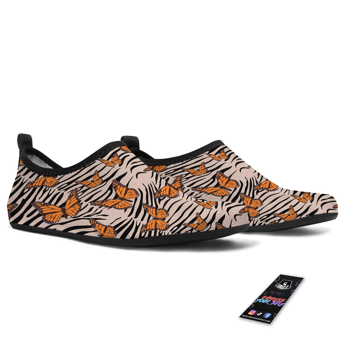 Butterfly Tiger Monarch Print Pattern Water Shoes-grizzshop