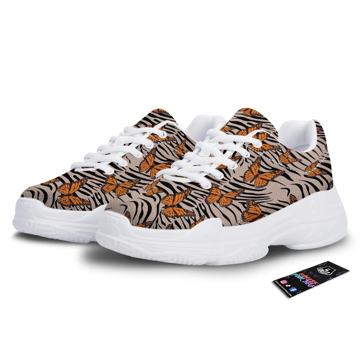 Butterfly Tiger Monarch Print Pattern White Chunky Shoes-grizzshop