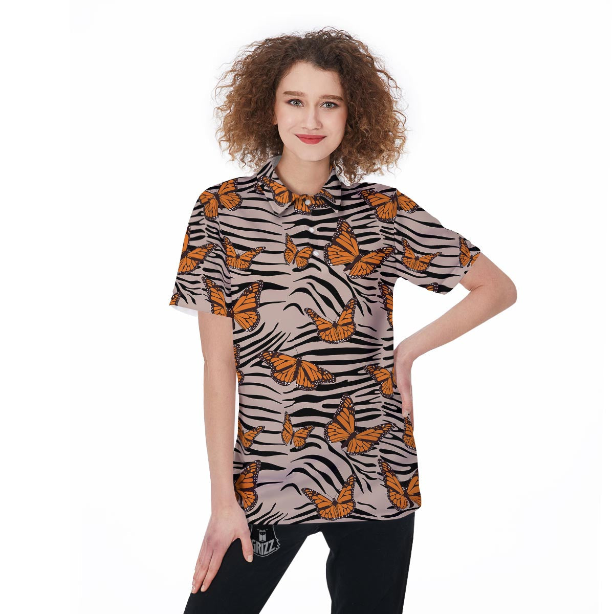 Butterfly Tiger Monarch Print Pattern Women's Golf Shirts-grizzshop