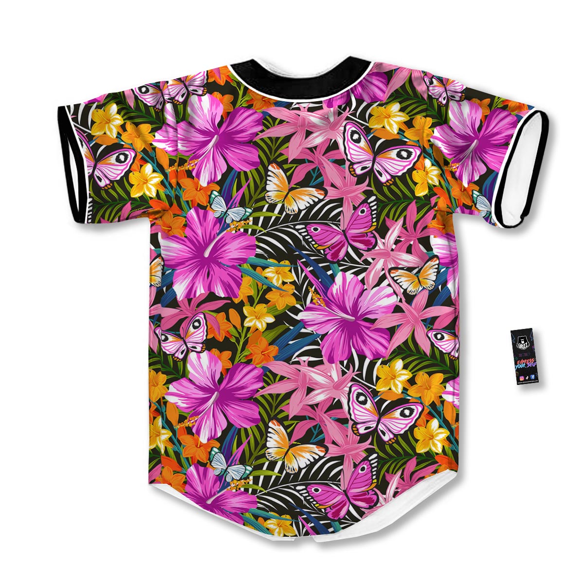 Butterfly Tropical Print Pattern Baseball Jersey-grizzshop