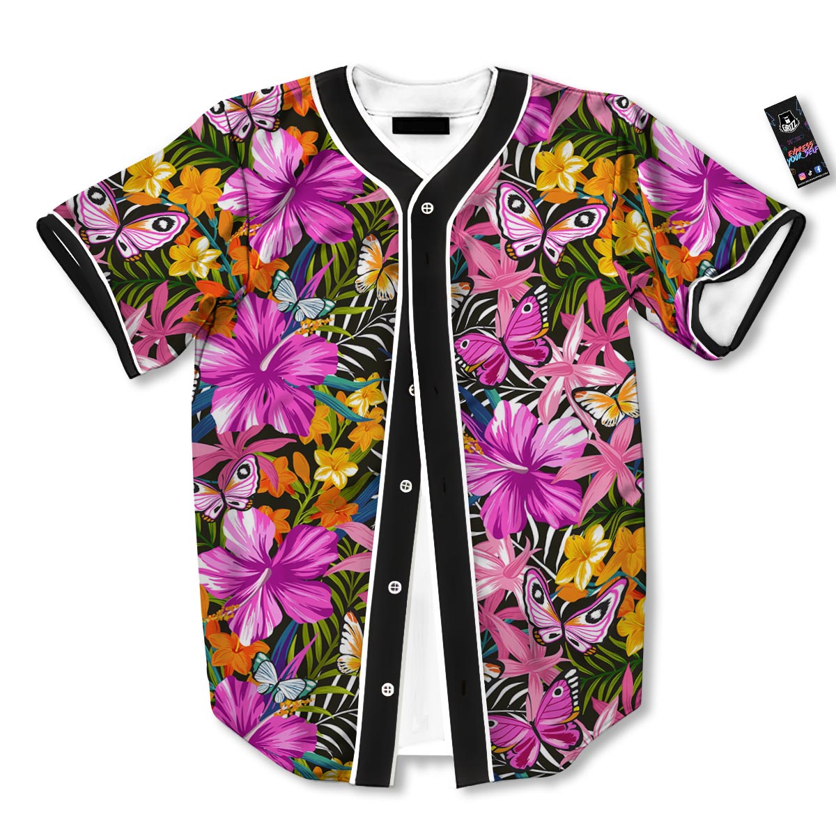 Butterfly Tropical Print Pattern Baseball Jersey-grizzshop