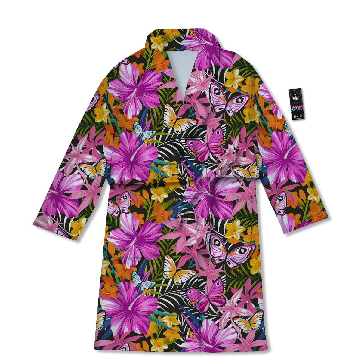 Butterfly Tropical Print Pattern Bathrobe-grizzshop