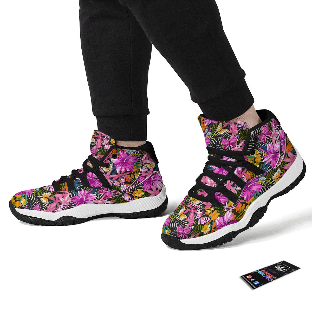 Butterfly Tropical Print Pattern Black Bball Shoes-grizzshop