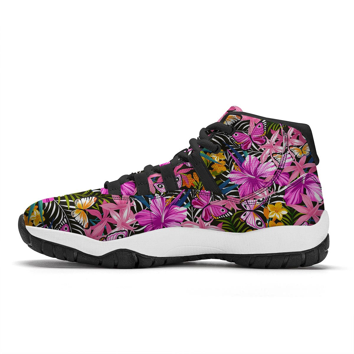 Butterfly Tropical Print Pattern Black Bball Shoes-grizzshop