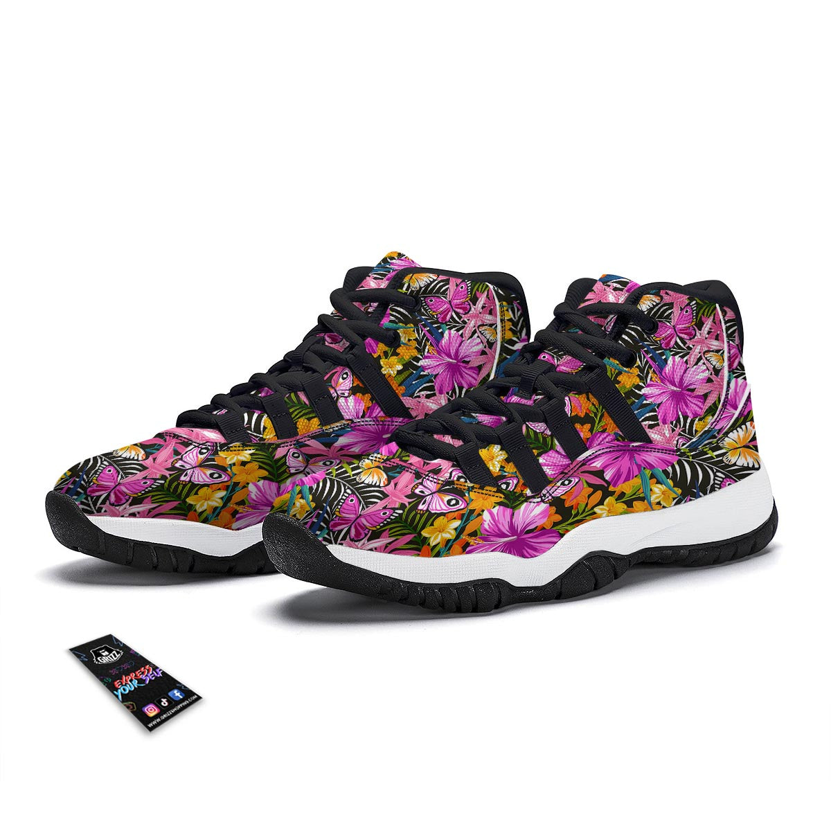 Butterfly Tropical Print Pattern Black Bball Shoes-grizzshop