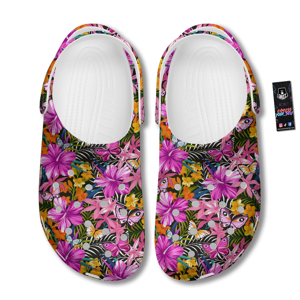 Butterfly Tropical Print Pattern Clog-grizzshop