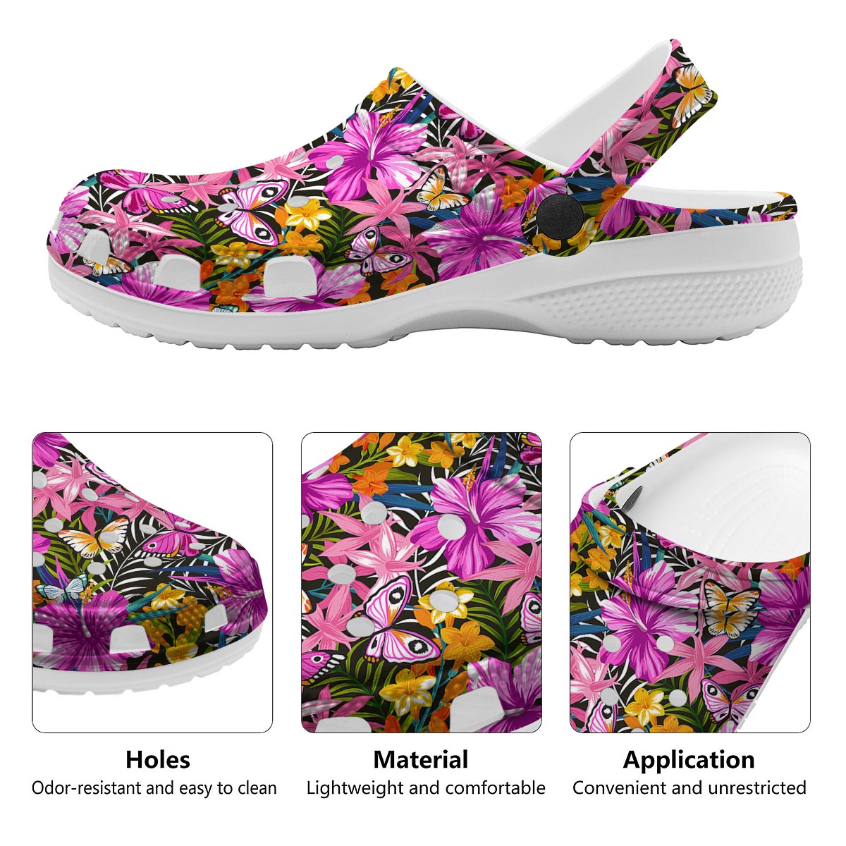 Butterfly Tropical Print Pattern Clog-grizzshop