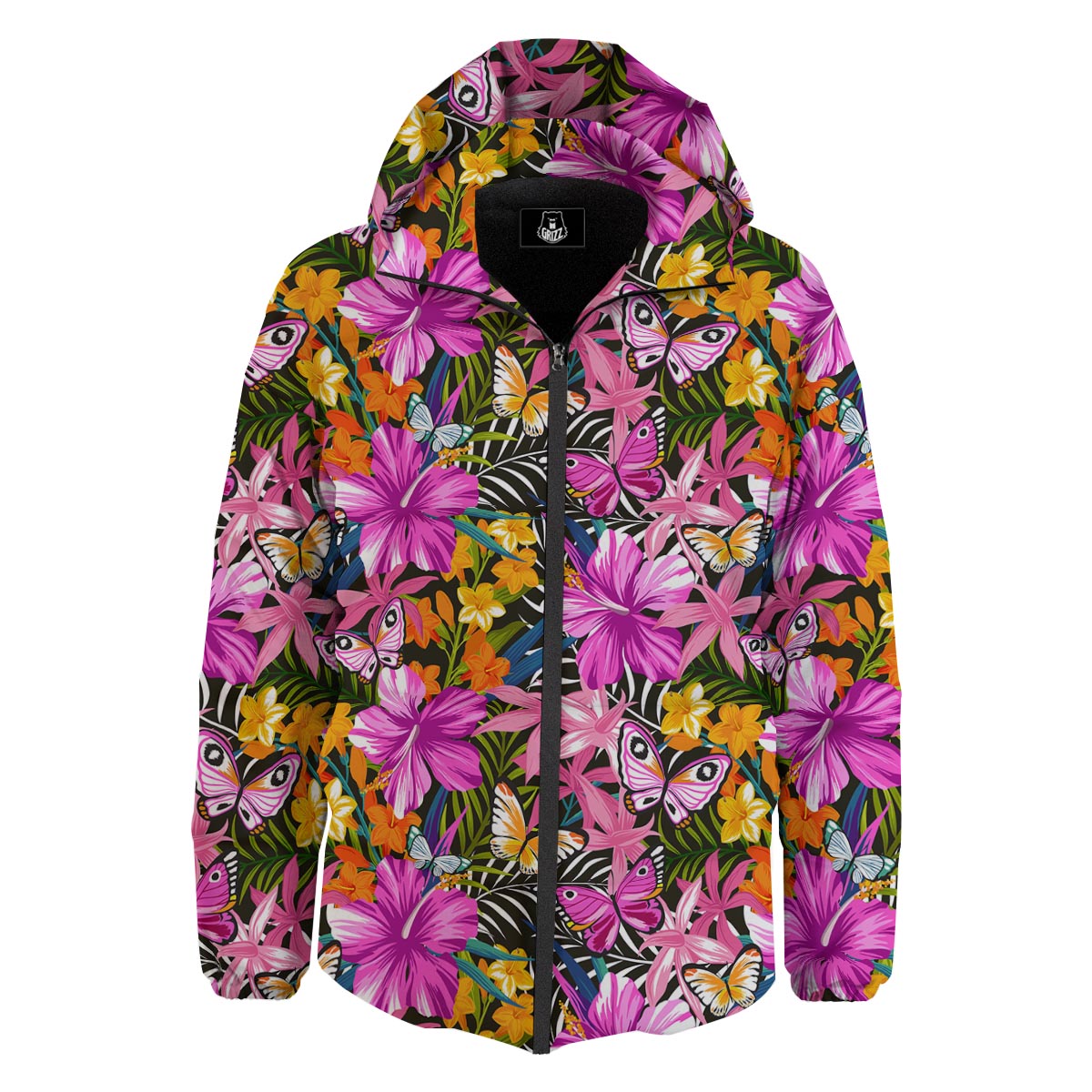 Butterfly Tropical Print Pattern Down Jacket-grizzshop