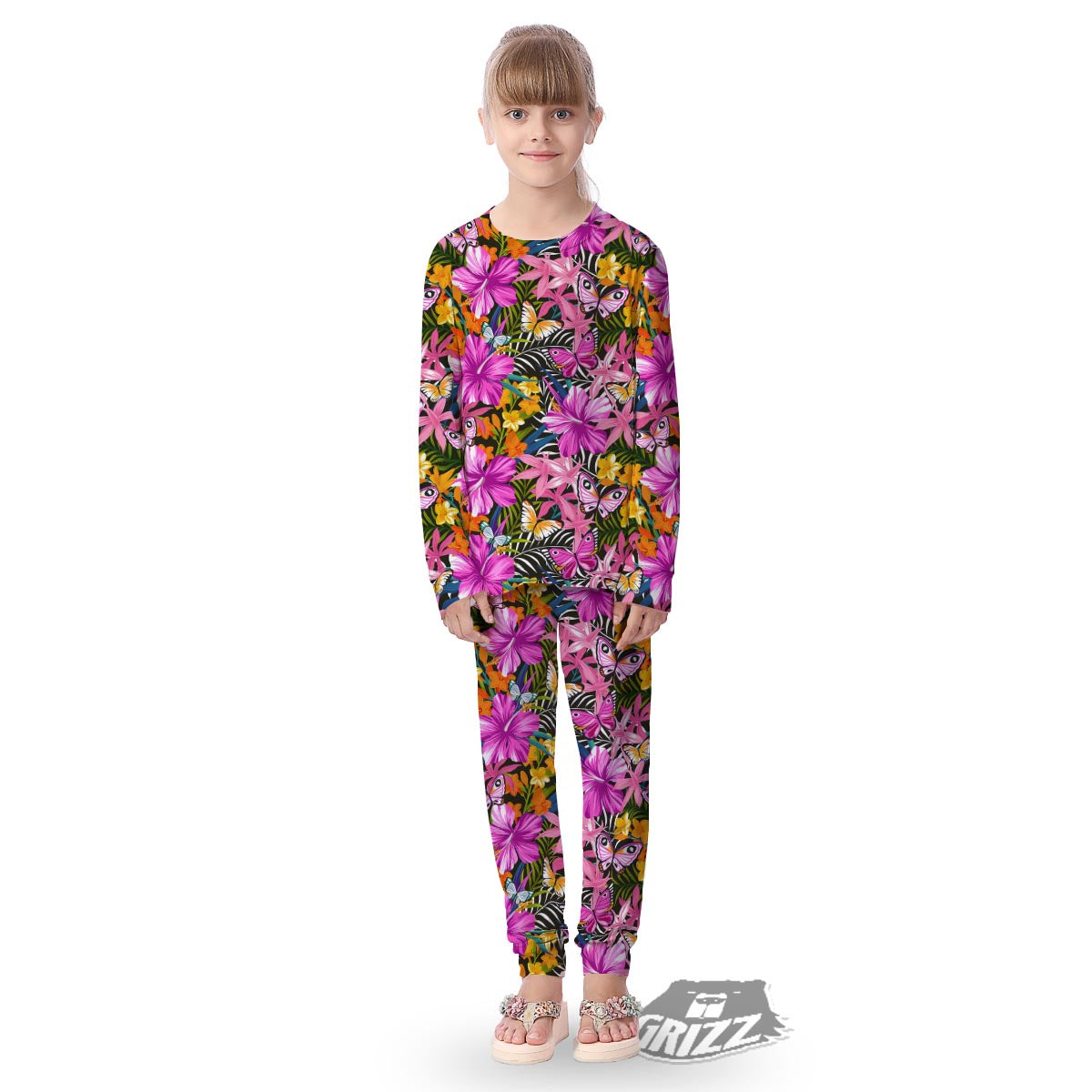 Butterfly Tropical Print Pattern Kid's Pajamas-grizzshop