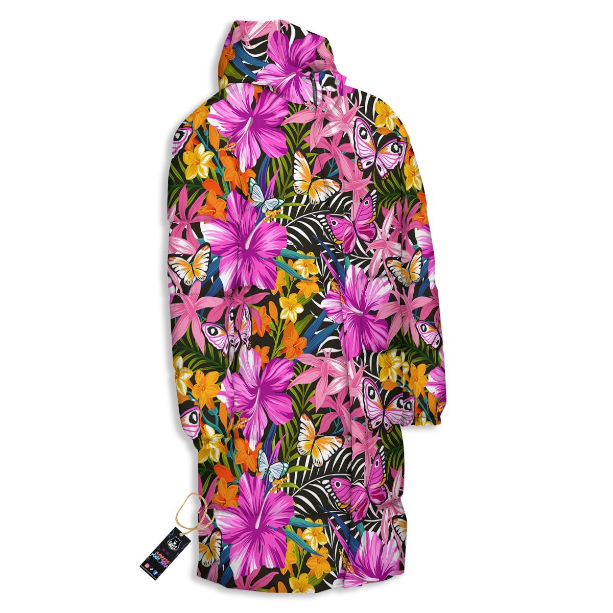 Butterfly Tropical Print Pattern Long Down Jacket-grizzshop