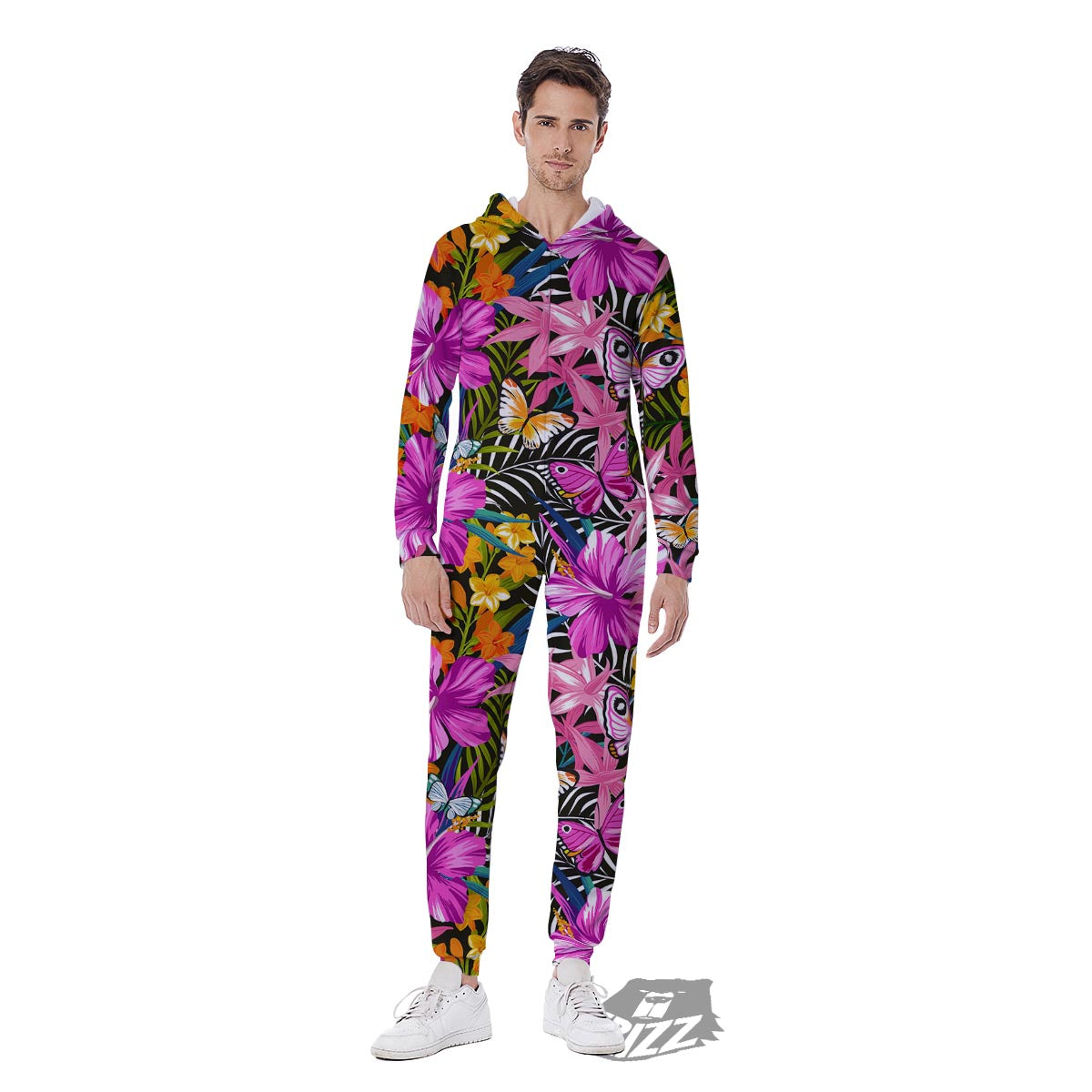 Butterfly Tropical Print Pattern Men's Jumpsuit-grizzshop