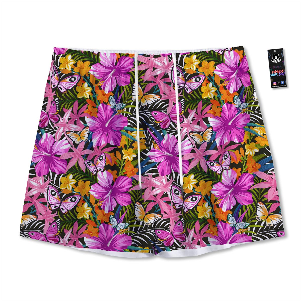 Butterfly Tropical Print Pattern Mesh Shorts