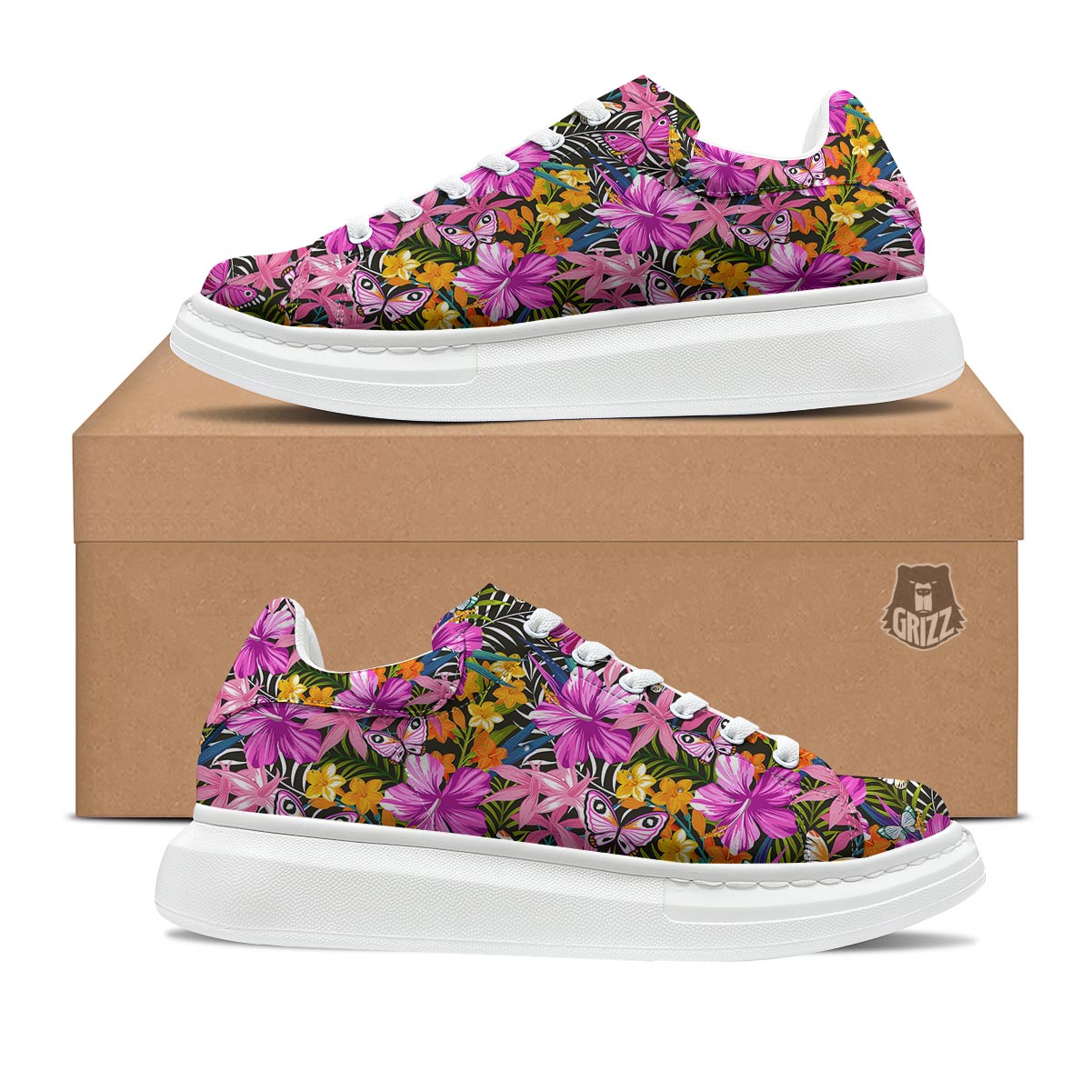 Butterfly Tropical Print Pattern Platform Shoes-grizzshop