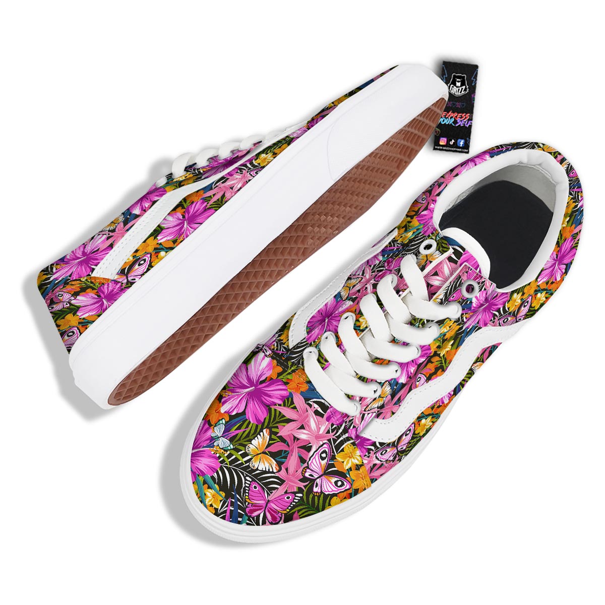 Butterfly Tropical Print Pattern Skate Shoes-grizzshop