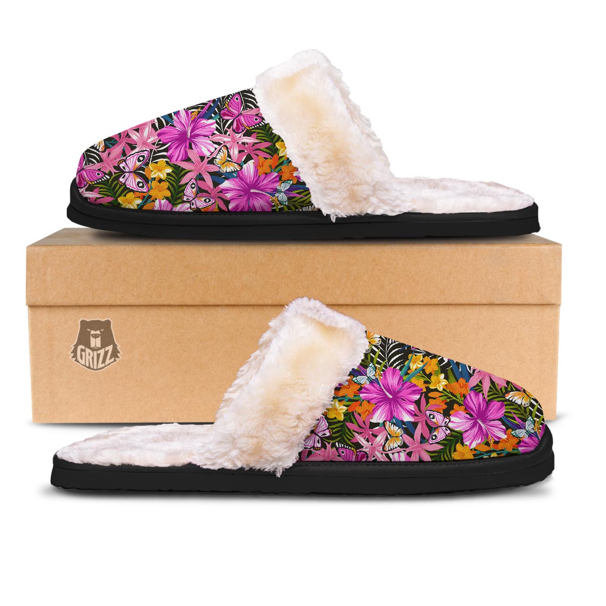 Butterfly Tropical Print Pattern Slippers-grizzshop