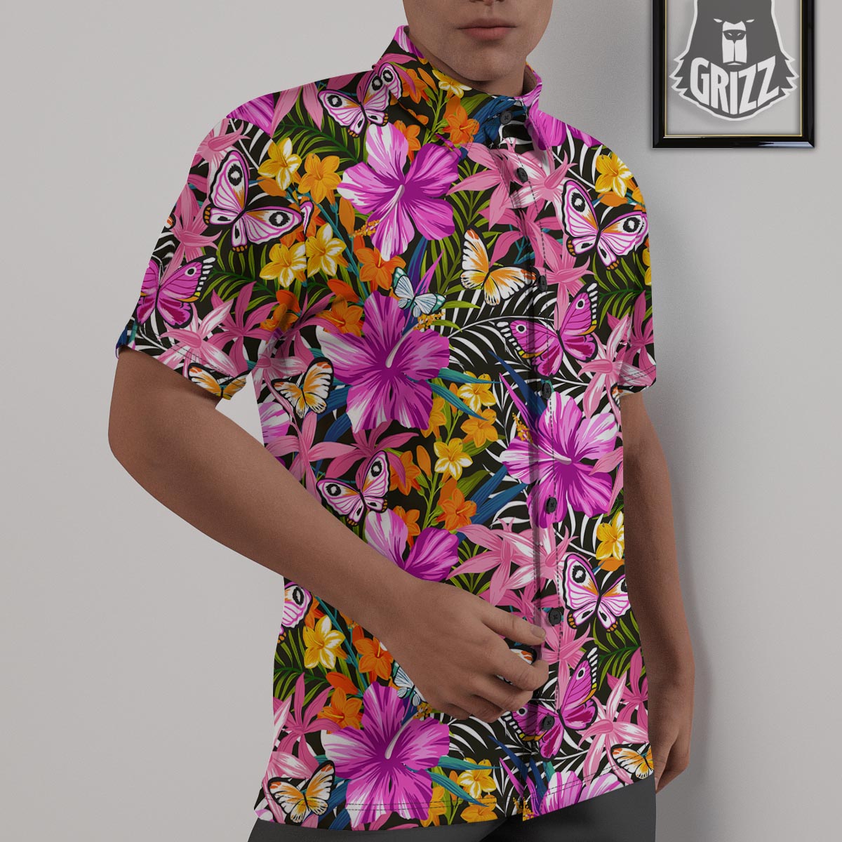 Butterfly Tropical Print Pattern Untucked Shirts-grizzshop