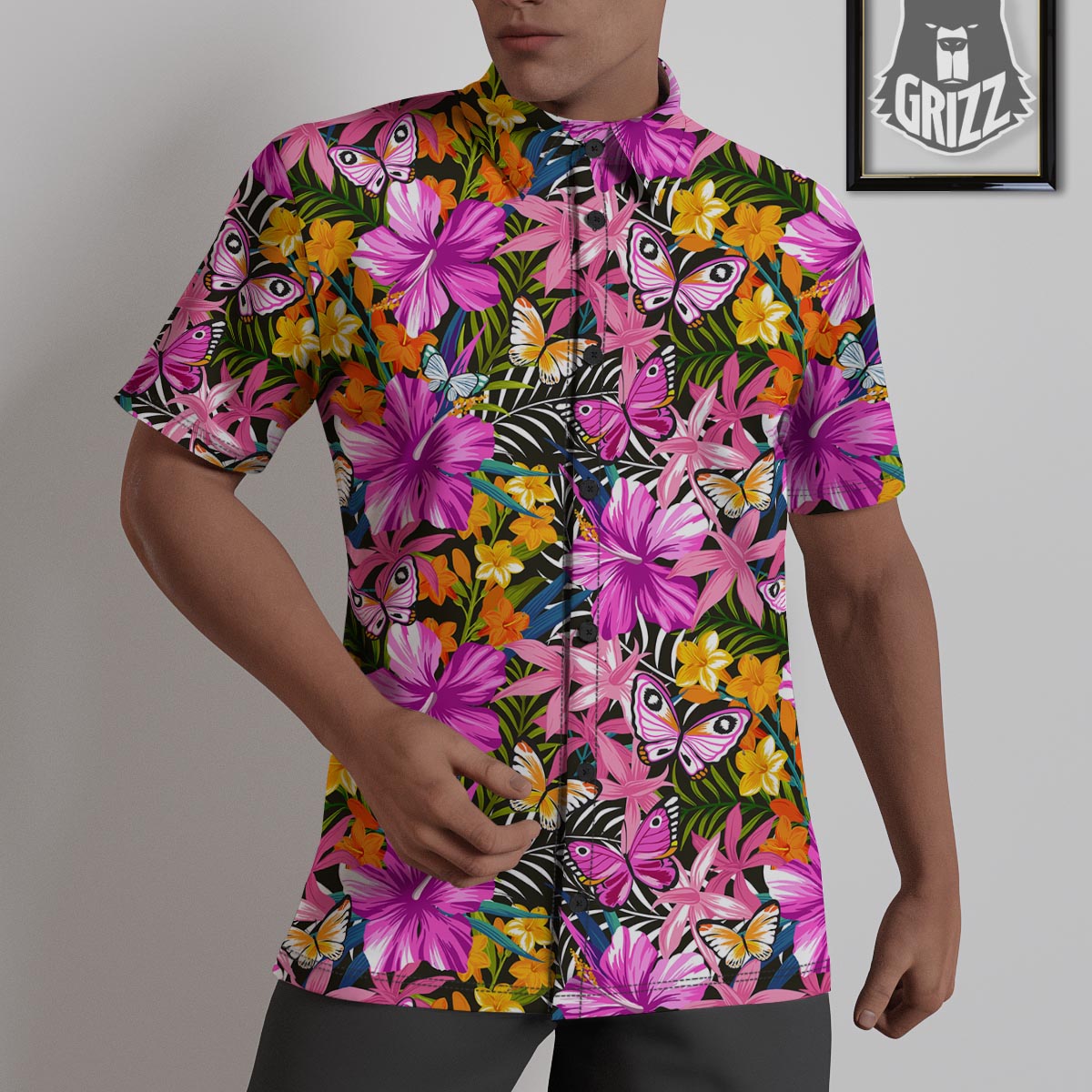 Butterfly Tropical Print Pattern Untucked Shirts-grizzshop