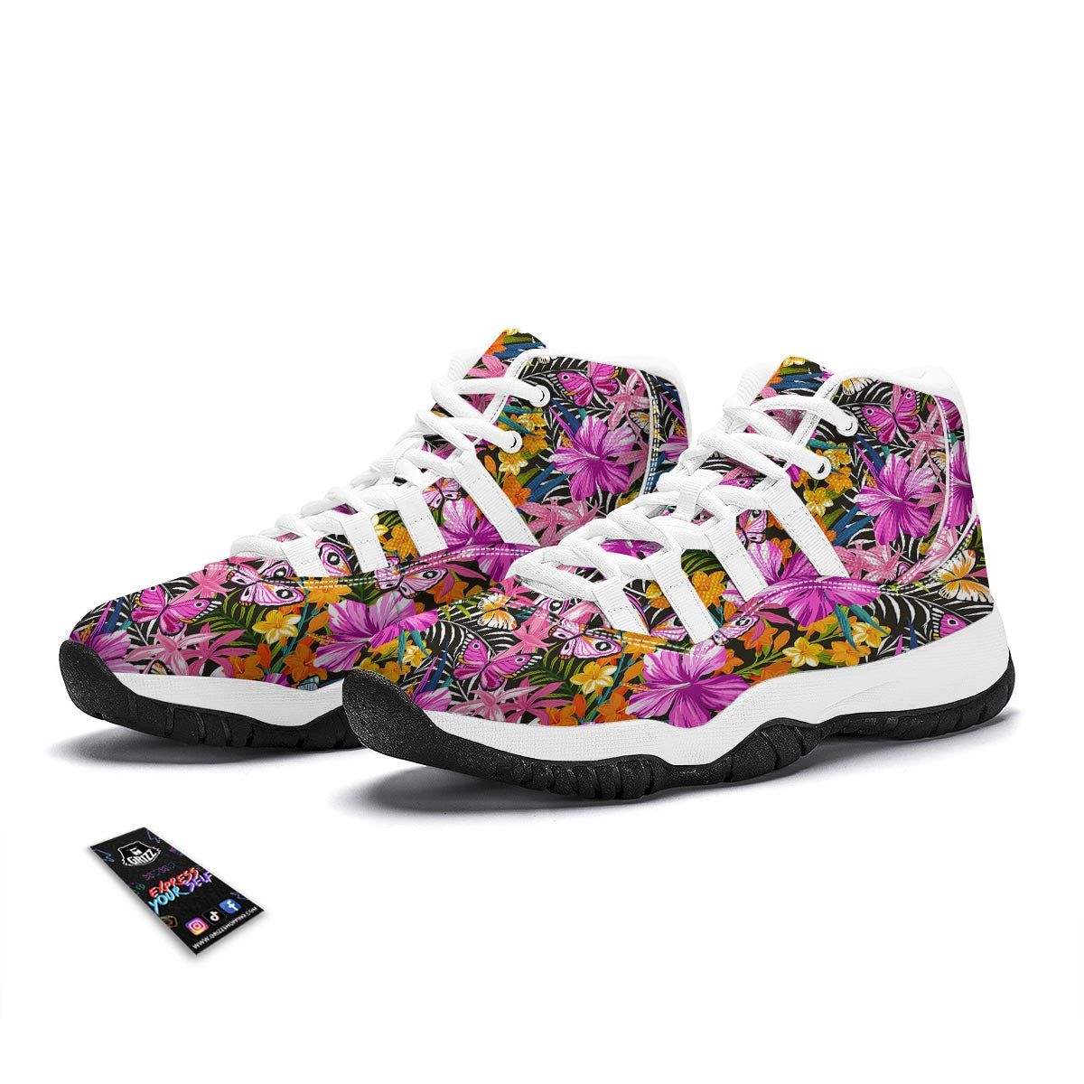 Butterfly Tropical Print Pattern White Bball Shoes-grizzshop