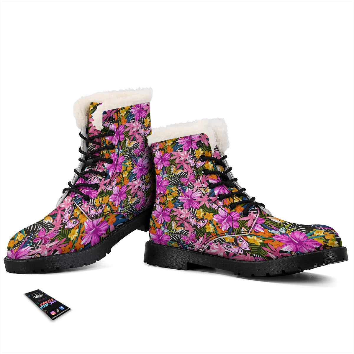 Butterfly Tropical Print Pattern Winter Boots-grizzshop