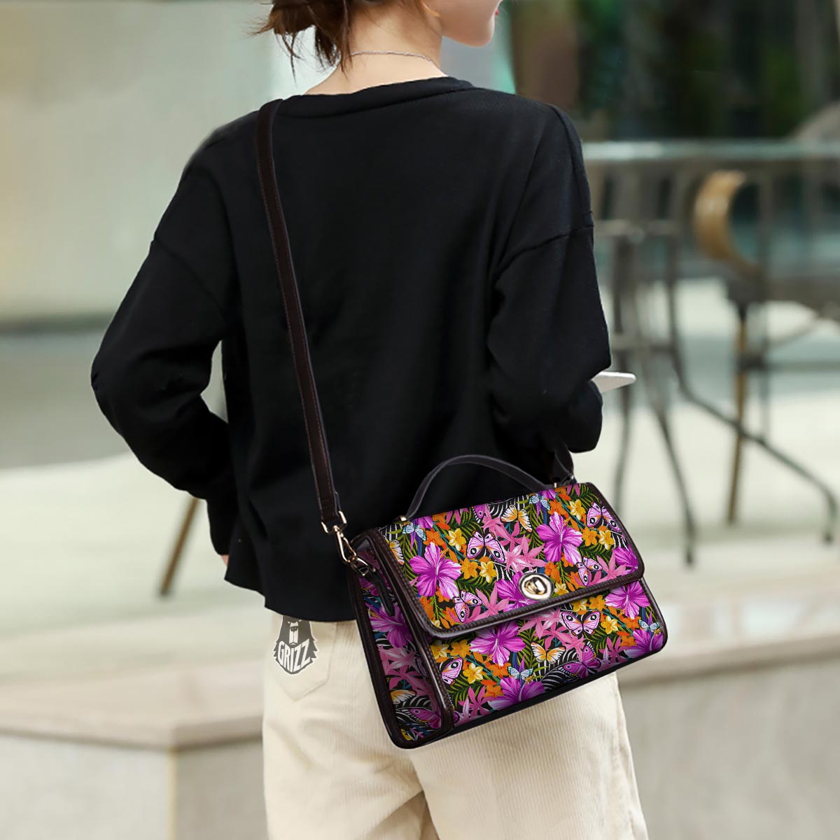 Butterfly Tropical Print Pattern Women's Satchel Bag-grizzshop