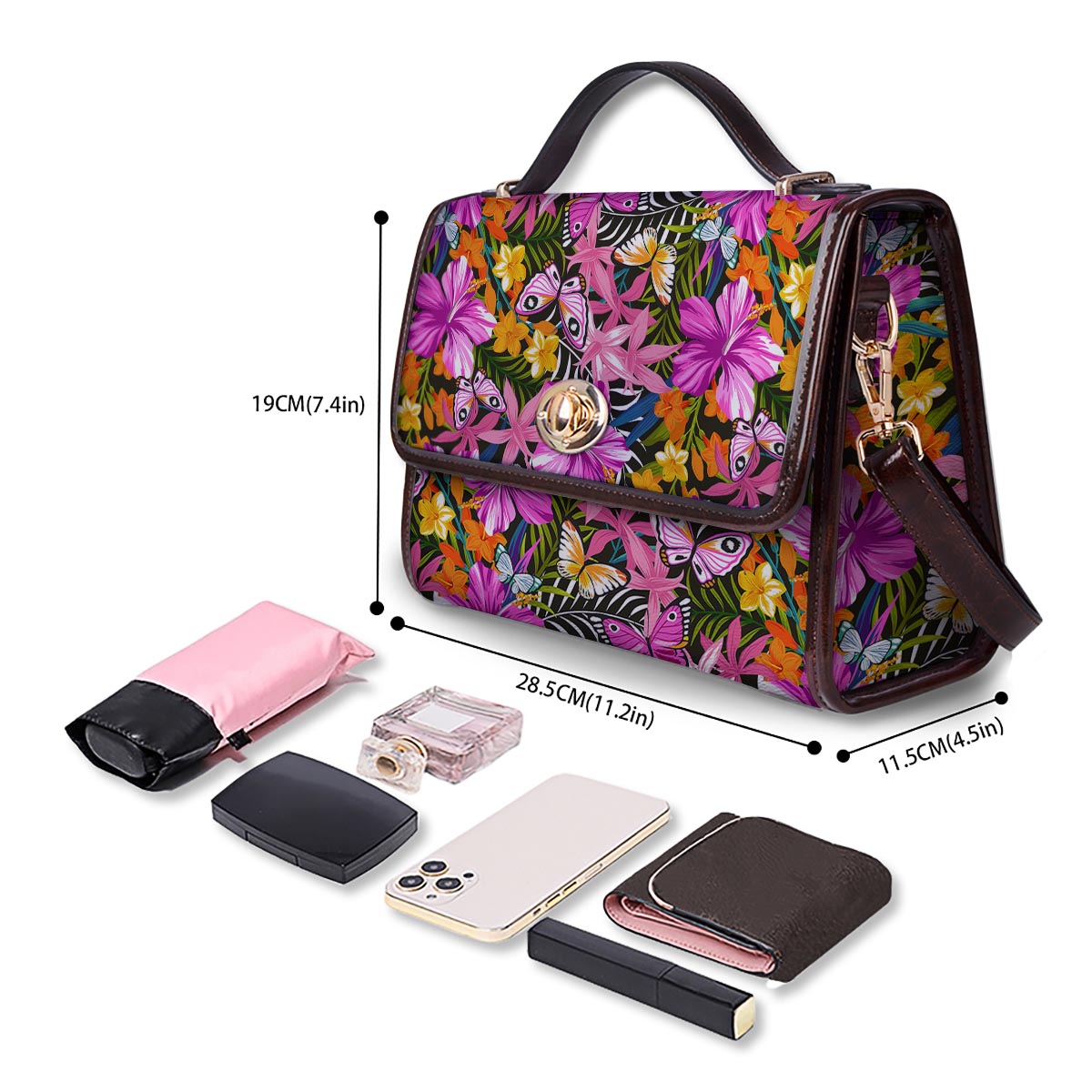 Butterfly Tropical Print Pattern Women's Satchel Bag-grizzshop