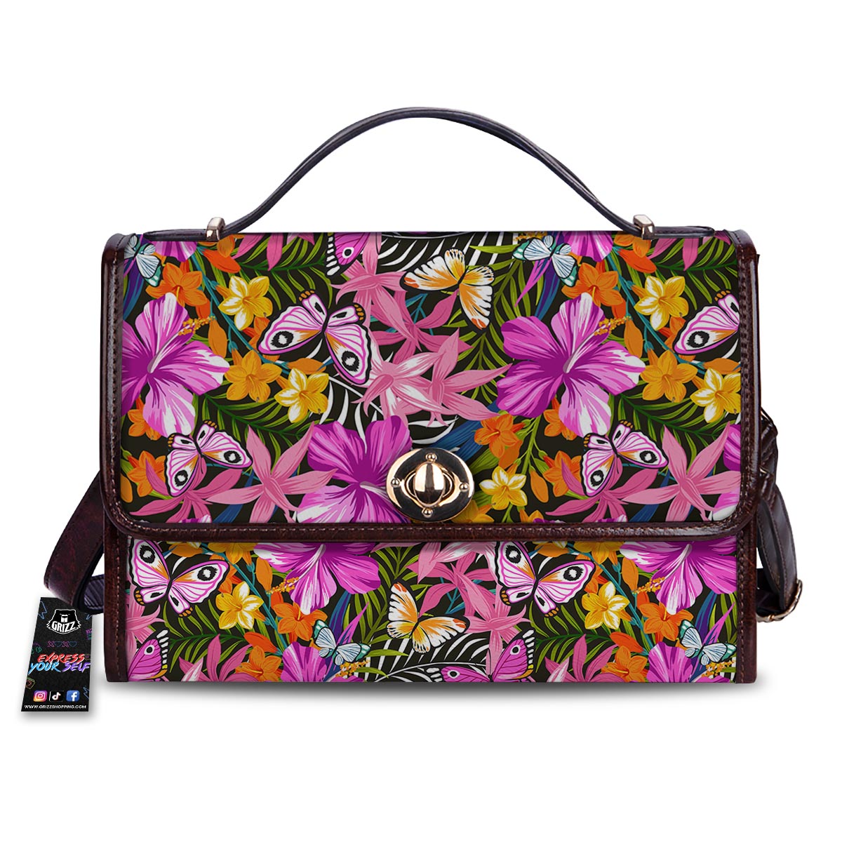 Butterfly Tropical Print Pattern Women's Satchel Bag-grizzshop