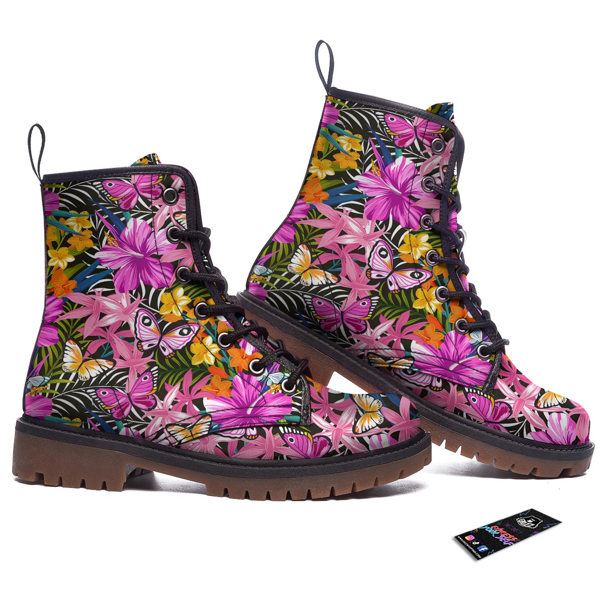 Butterfly Tropical Print Pattern Work Boots-grizzshop