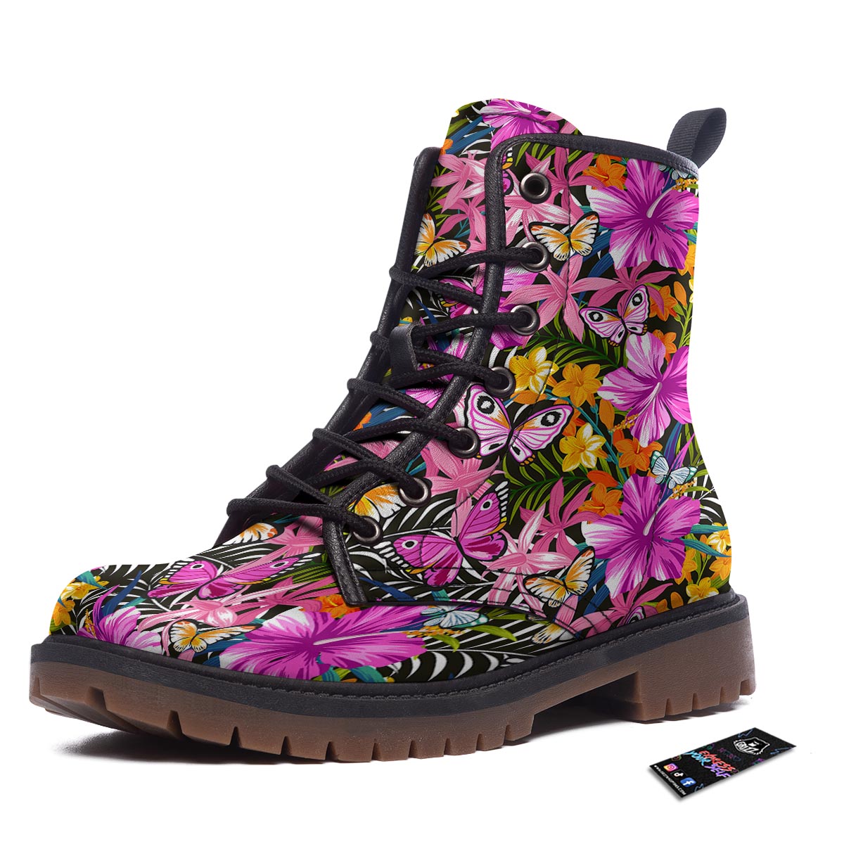 Butterfly Tropical Print Pattern Work Boots-grizzshop