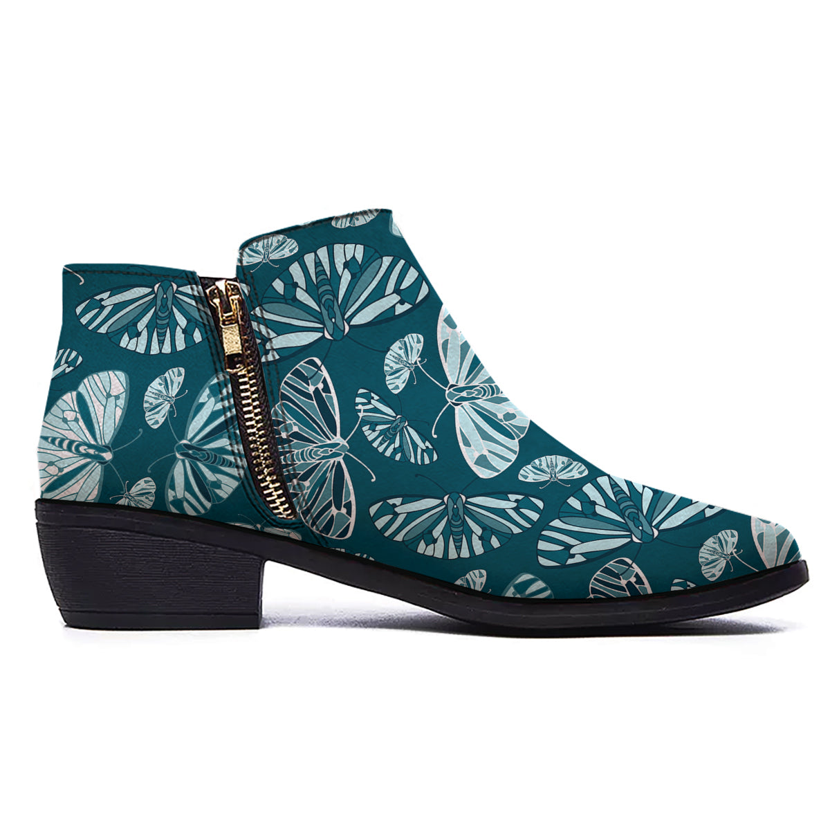 Butterfly Turquoise Print Pattern Ankle Boots-grizzshop