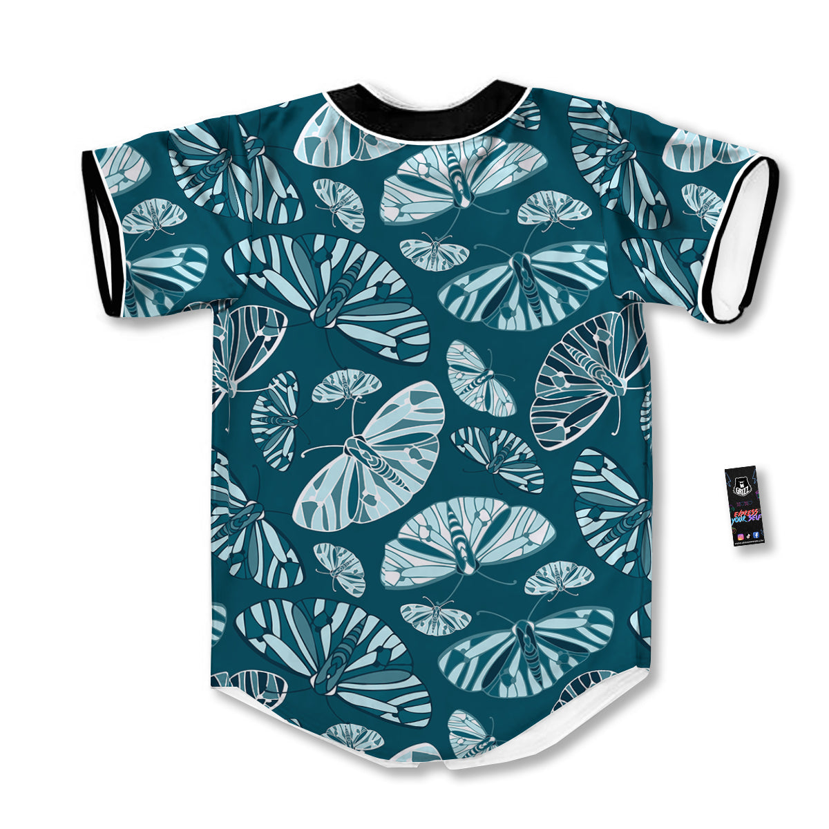 Butterfly Turquoise Print Pattern Baseball Jersey-grizzshop