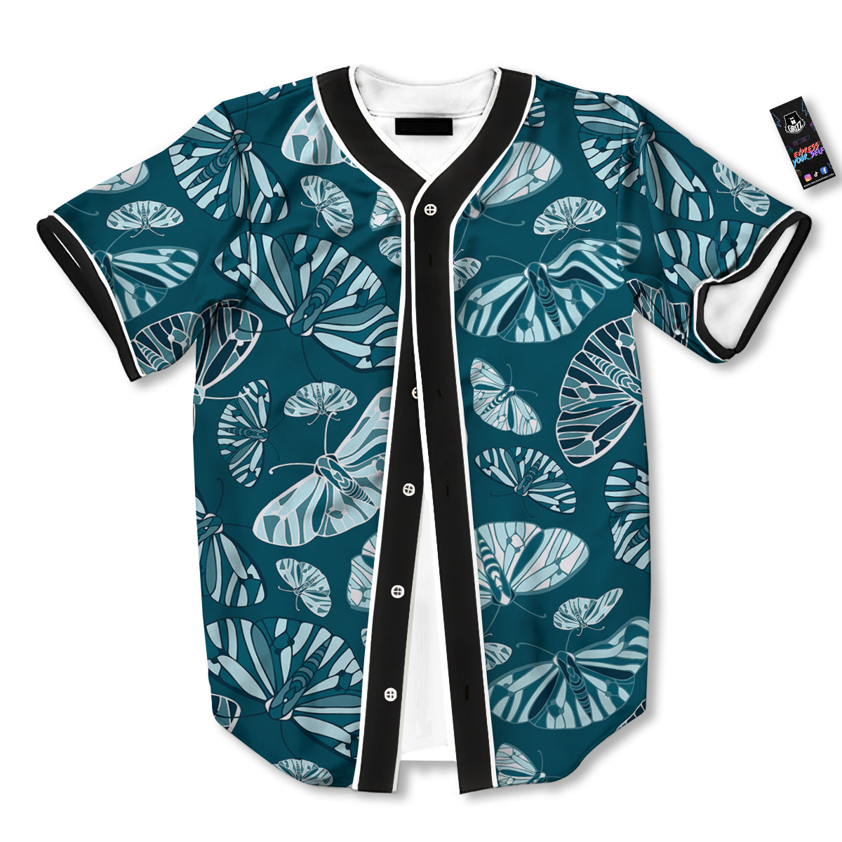 Butterfly Turquoise Print Pattern Baseball Jersey-grizzshop