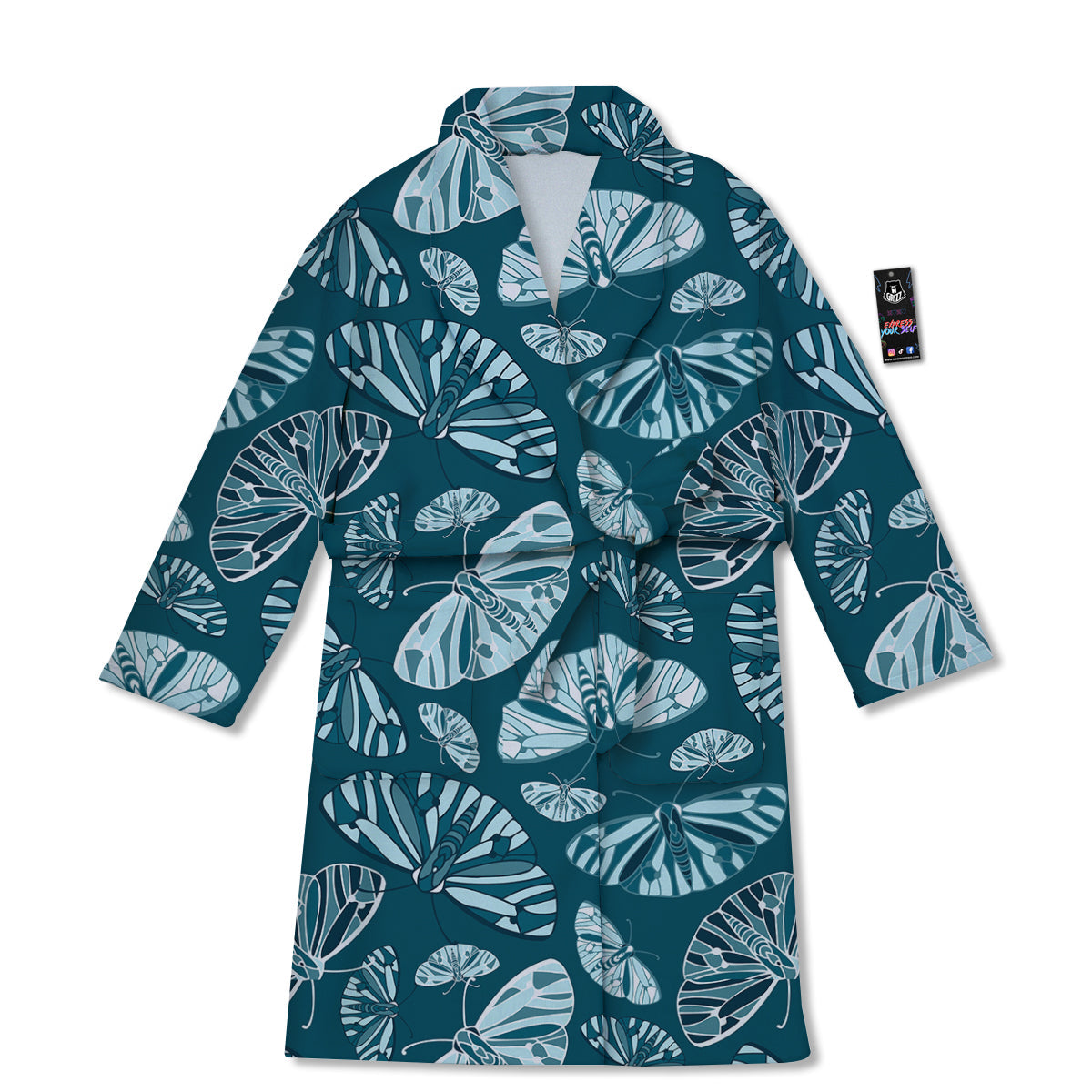 Butterfly Turquoise Print Pattern Bathrobe-grizzshop