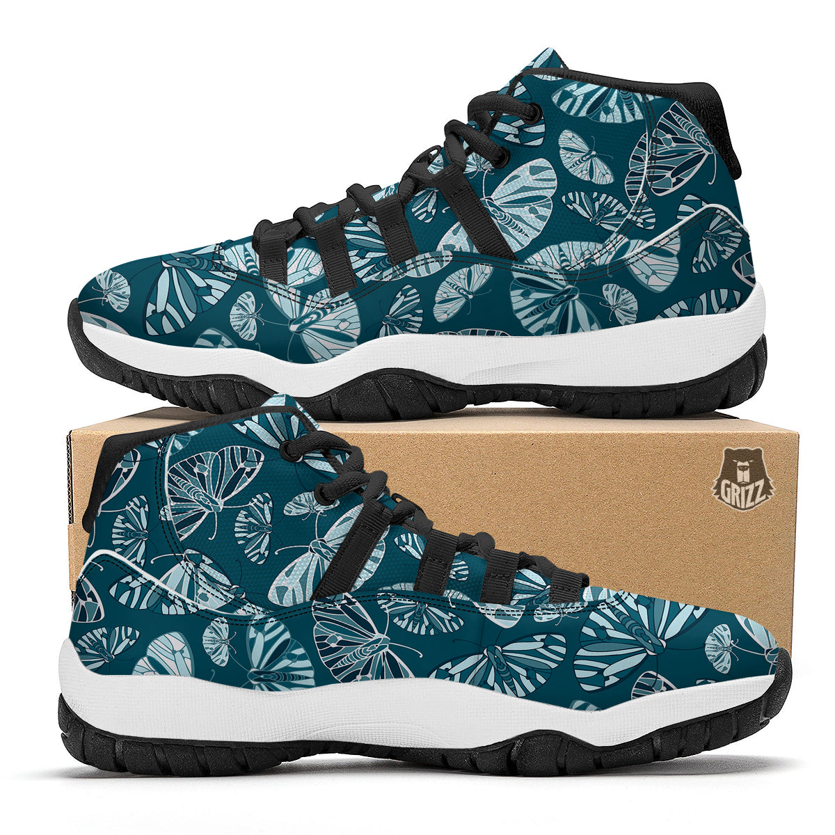 Butterfly Turquoise Print Pattern Black Bball Shoes-grizzshop