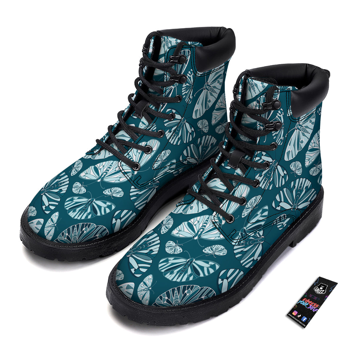 Butterfly Turquoise Print Pattern Boots-grizzshop