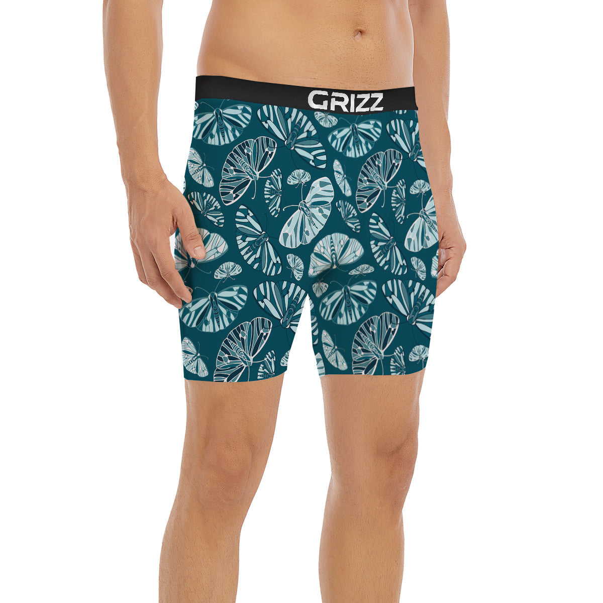 Butterfly Turquoise Print Pattern Boxer Briefs-grizzshop