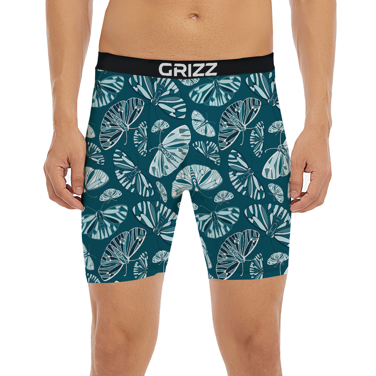 Butterfly Turquoise Print Pattern Boxer Briefs-grizzshop